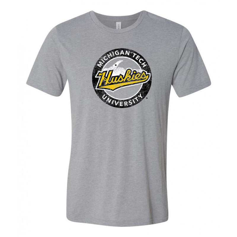 Michigan Technological University Huskies Silhouette Logo Canvas T-Shirt - Sport Grey