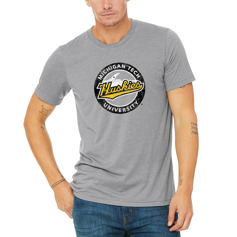 Michigan Technological University Huskies Silhouette Logo Canvas T-Shirt - Sport Grey