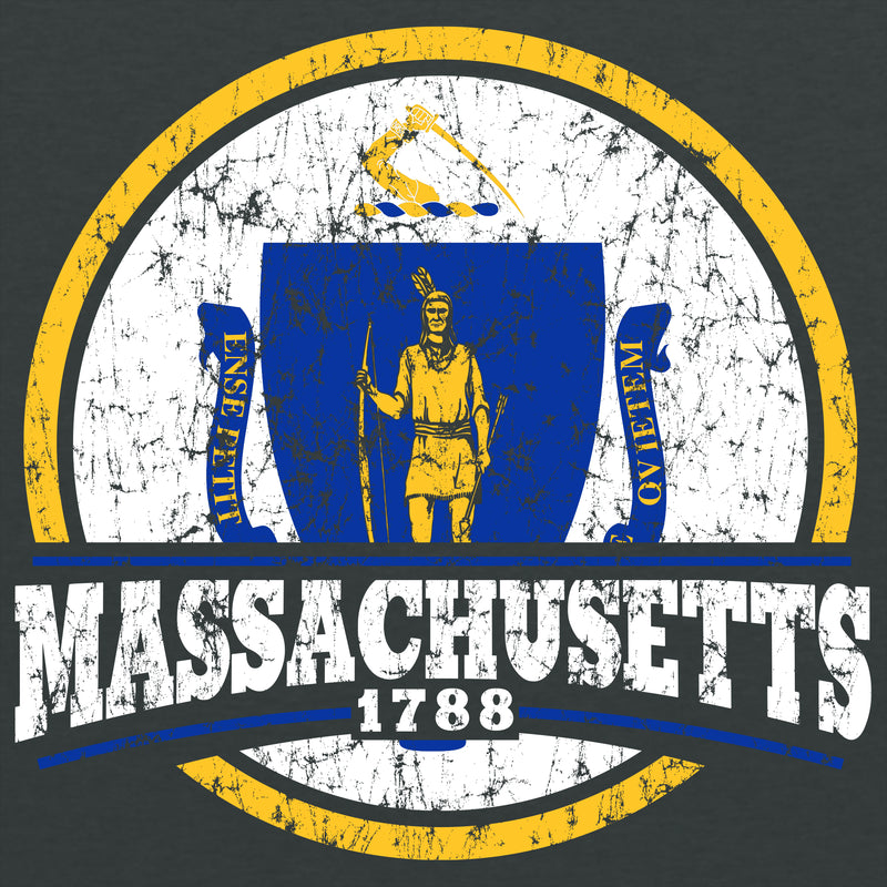 Massachusetts Distressed Circle T-Shirt - Dark Heather