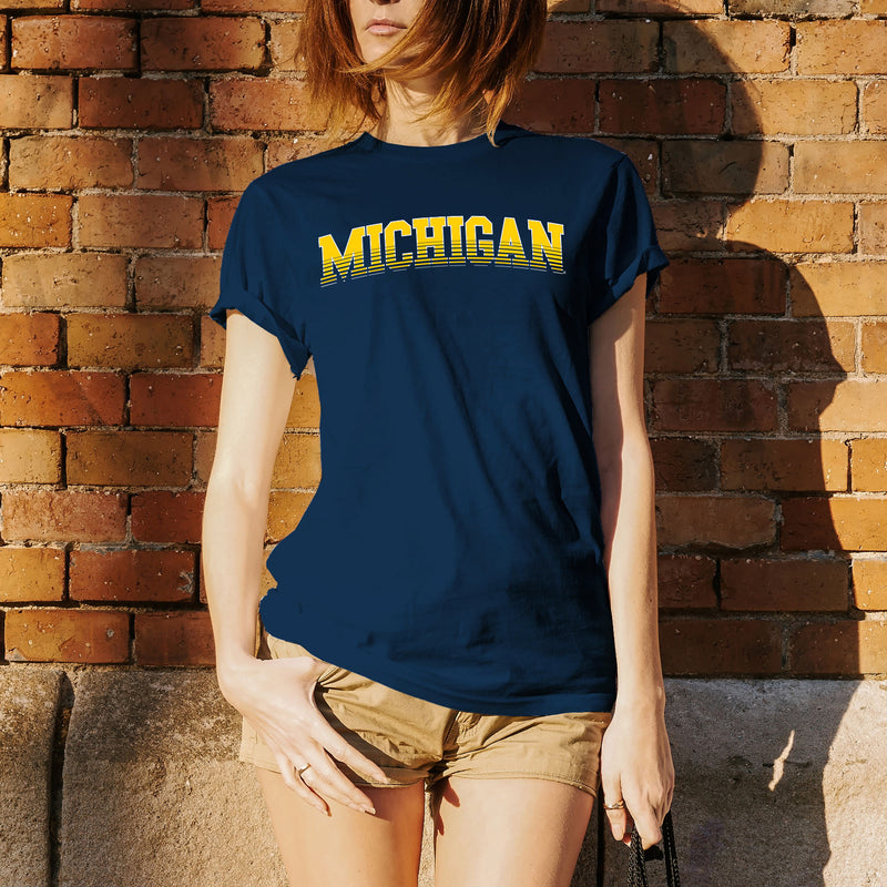 Arch Fade University of Michigan Next Level Premium  Cotton Short Sleeve T Shirt - Navy