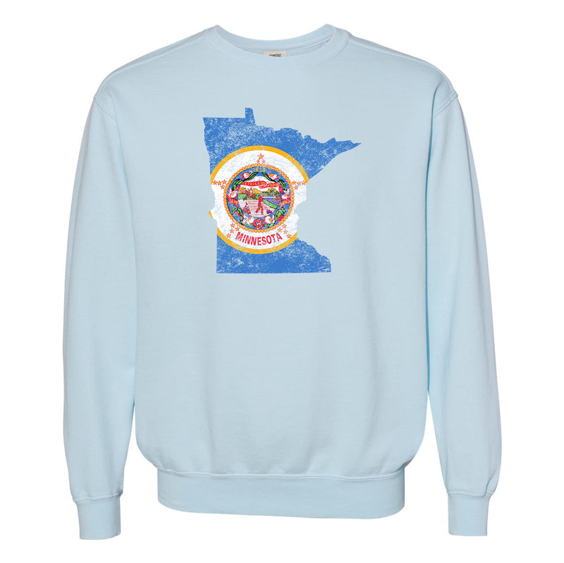 Minnesota Distressed State Flag Outline Comfort Colors Crewneck - Chambray