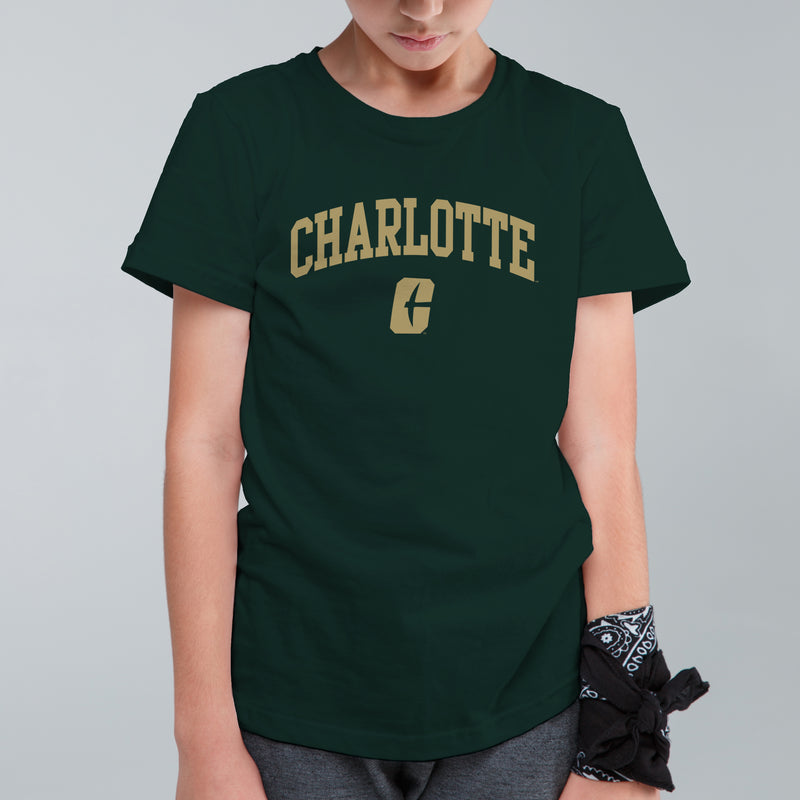 UNC Charlotte Forty-Niners Arch Logo Youth Short Sleeve T Shirt - Forest