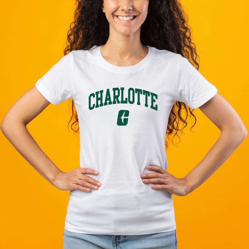 UNC Charlotte Forty-Niners Arch Logo Womens Short Sleeve T Shirt - White