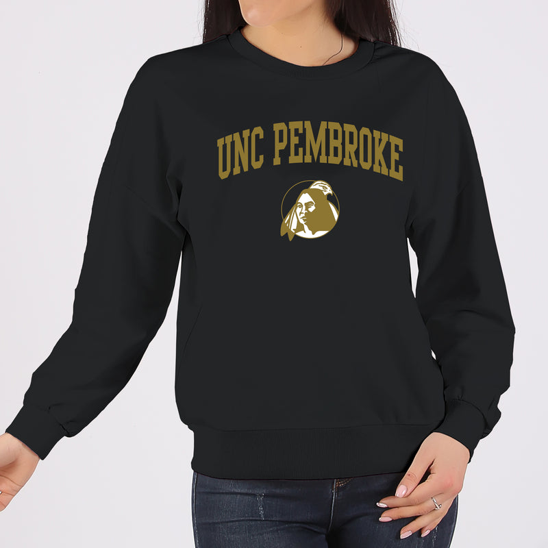 UNC Pembroke Braves Arch Logo Crewneck Sweatshirt - Black
