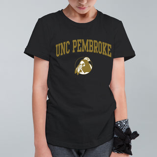 UNC Pembroke Braves Arch Logo Youth T Shirt - Black