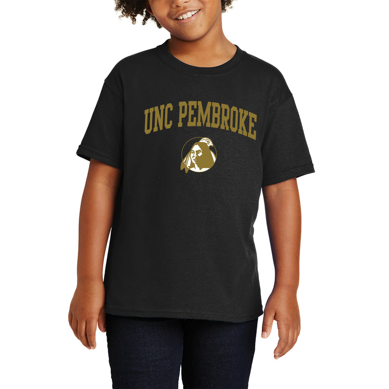 UNC Pembroke Braves Arch Logo Youth T Shirt - Black