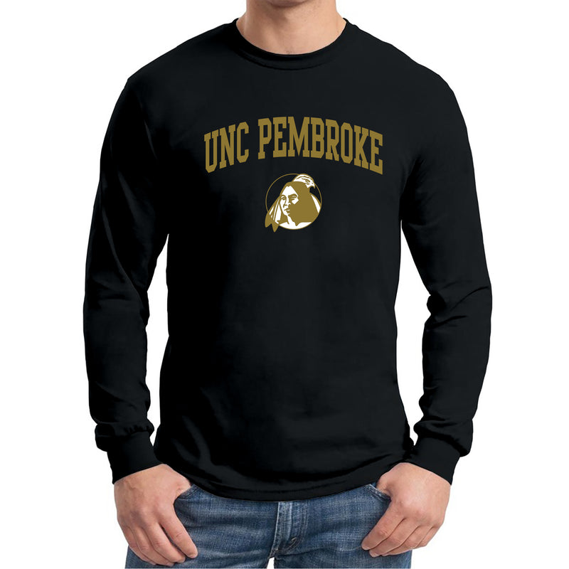 UNC Pembroke Braves Arch Logo Long Sleeve T Shirt - Black