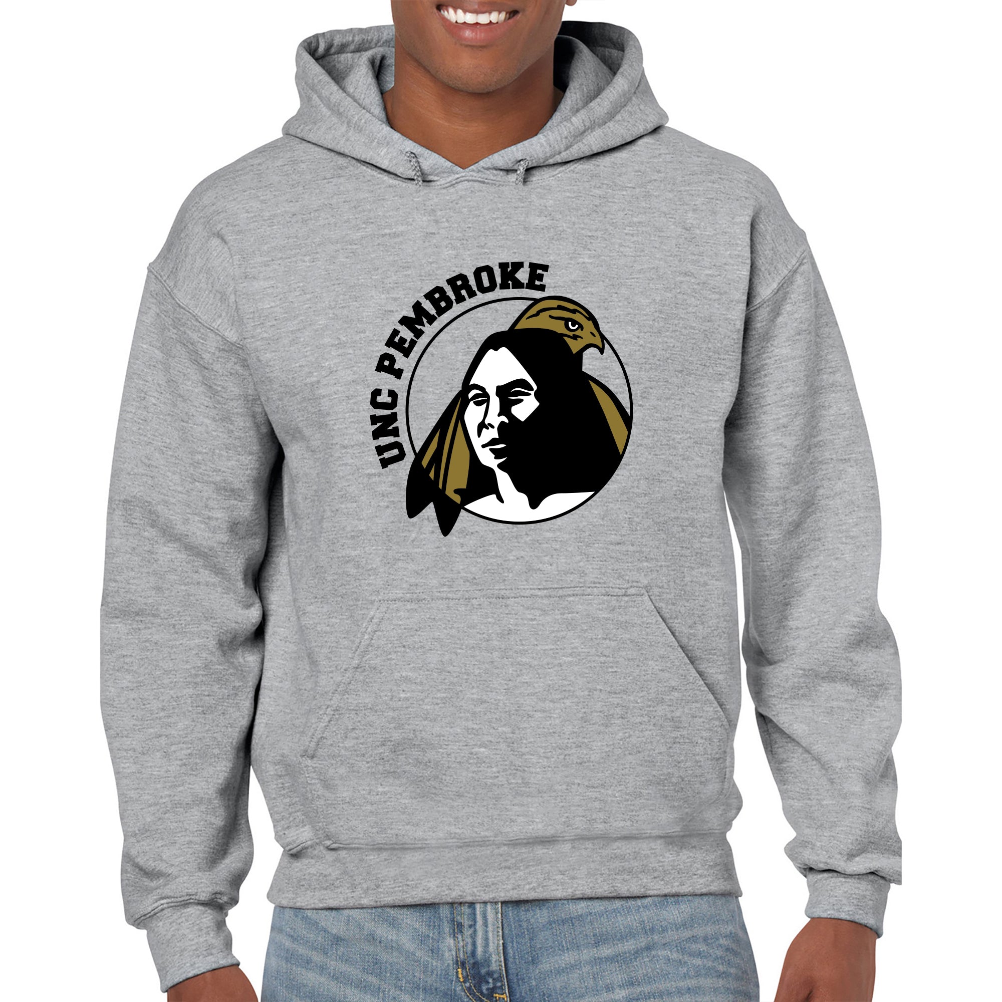 UNC Pembroke Braves Primary Logo Hoodie Sport Grey