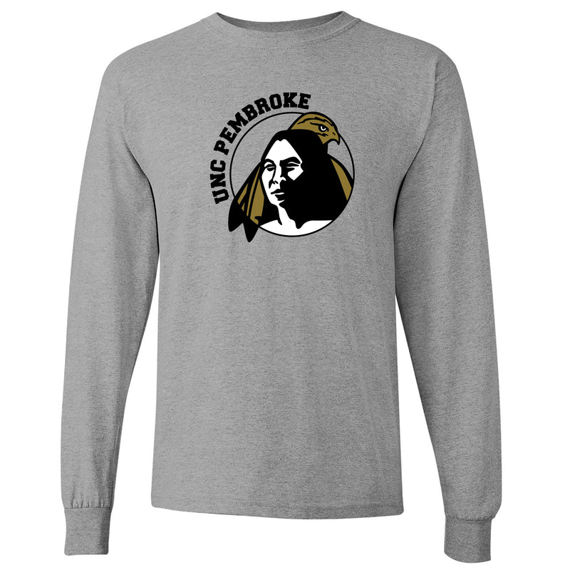 UNC Pembroke Braves Primary Logo Long Sleeve T Shirt - Sport Grey
