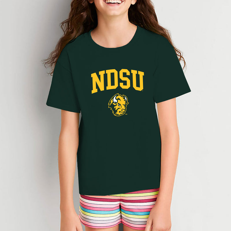 North Dakota State University Bison Arch Logo Short Sleeve Youth T Shirt - Forest