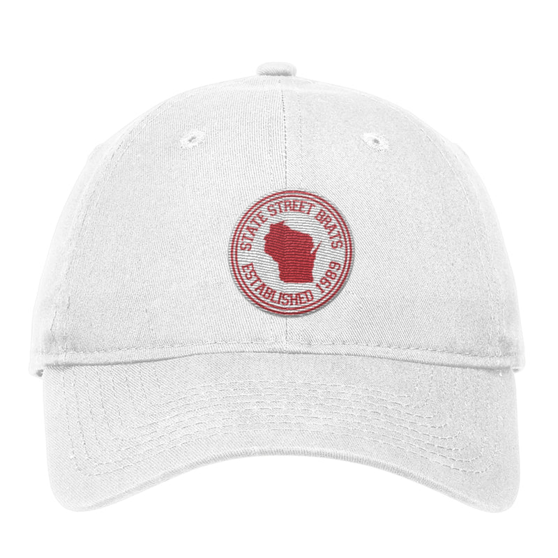 State Street Brats Circle Logo Unstructured Adjustable Hat - White