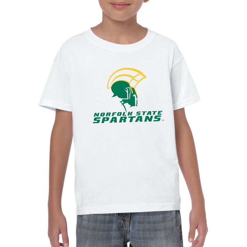 Norfolk State University Spartans Primary Logo Youth Short Sleeve T Shirt - White