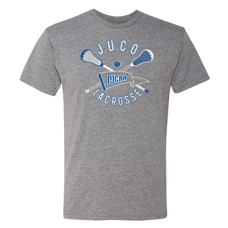 NJCAA JUCO Lacrosse Emblem - Junior College Athletics Triblend T Shirt - Premium Heather
