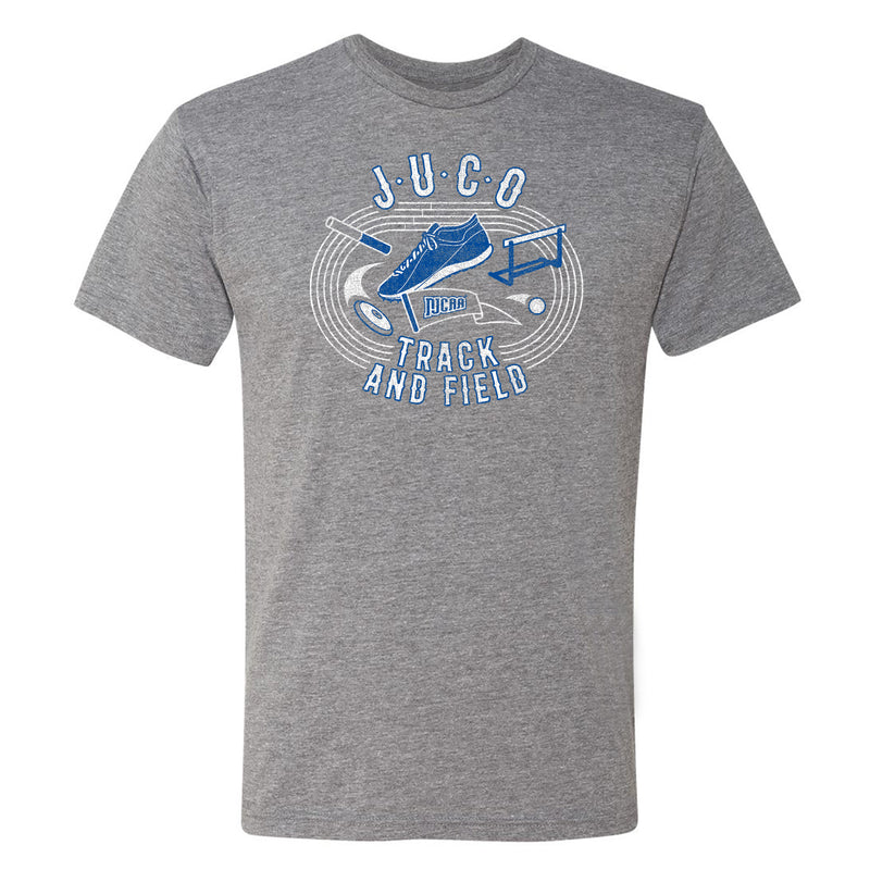 NJCAA JUCO Track and Field Emblem - Junior College Athletics Triblend T Shirt - Premium Heather