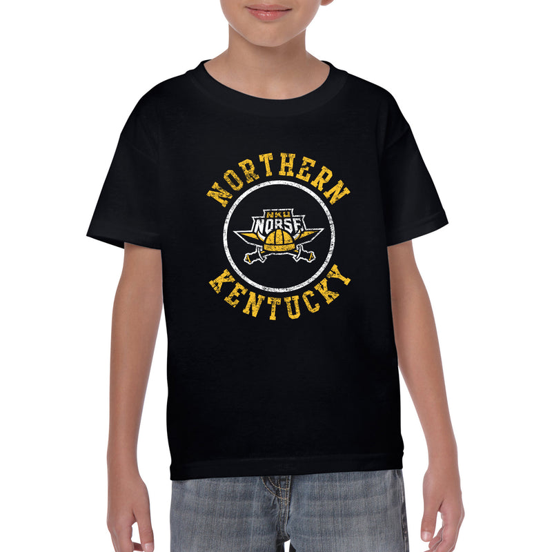 Northern Kentucky University Norse Distressed Circle Logo Youth Short Sleeve T Shirt - Black