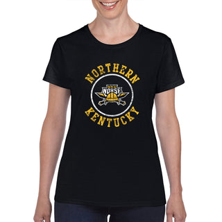 Northern Kentucky University Norse Distressed Circle Logo Womens Short Sleeve T Shirt - Black