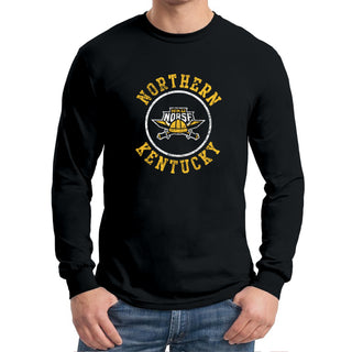Northern Kentucky University Norse Distressed Circle Logo Long Sleeve T Shirt - Black