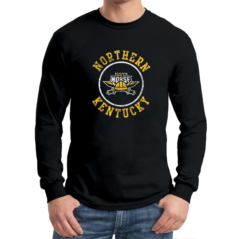 Northern Kentucky University Norse Distressed Circle Logo Long Sleeve T Shirt - Black