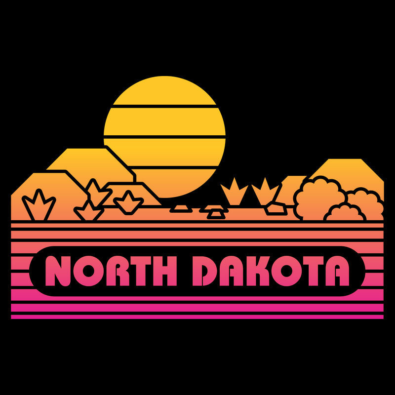 North Dakota Groovy Sunset T-Shirt - Black