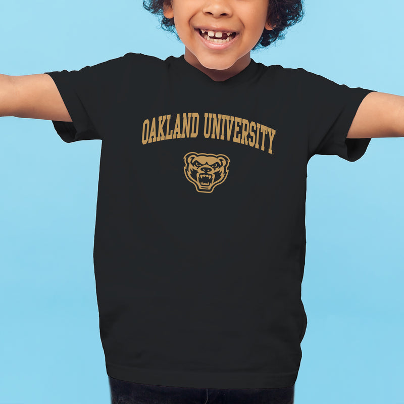 Oakland University Golden Grizzlies Arch Logo Short Sleeve Youth T Shirt - Black
