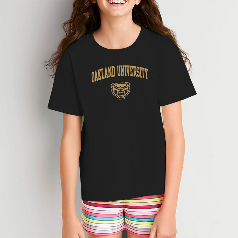 Oakland University Golden Grizzlies Arch Logo Short Sleeve Youth T Shirt - Black