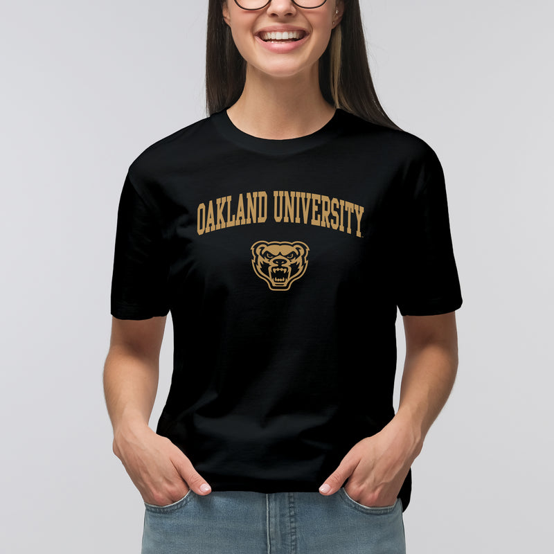 Oakland University Golden Grizzlies Arch Logo Short Sleeve T Shirt - Black