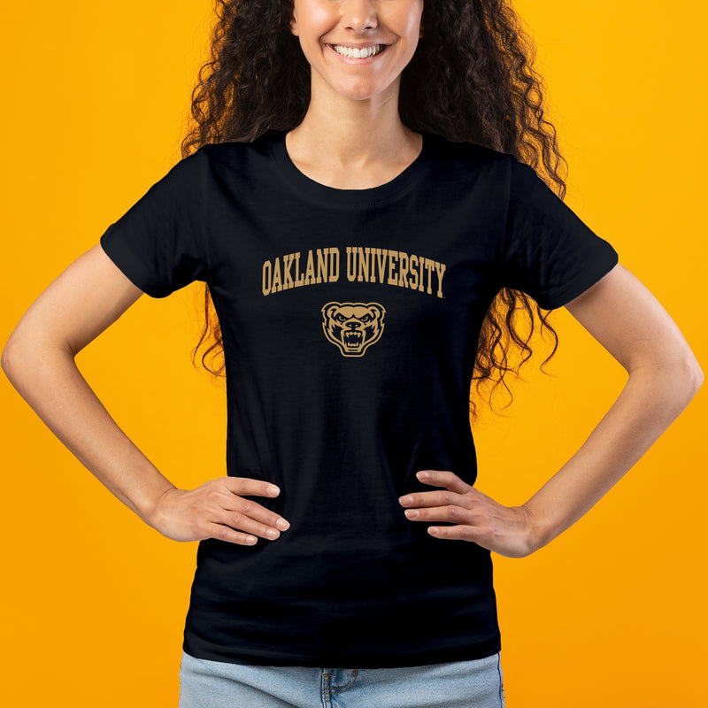 Oakland University Golden Grizzlies Arch Logo Short Sleeve Womens T Shirt - Black
