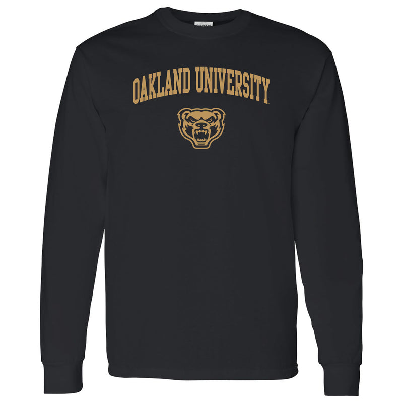 Oakland University Golden Grizzlies Arch Logo Long Sleeve T Shirt - Black