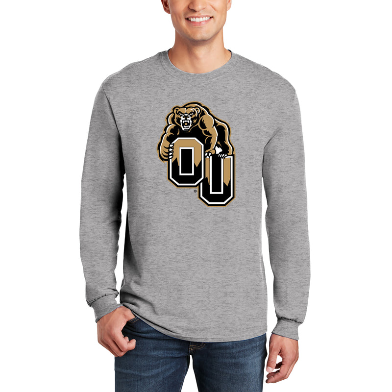 Oakland University Golden Grizzlies Primary Logo Long Sleeve T Shirt - Sport Grey