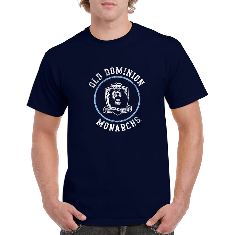 Old Dominion University Monarchs Distressed Circle Logo Basic Cotton Short Sleeve T Shirt - Navy