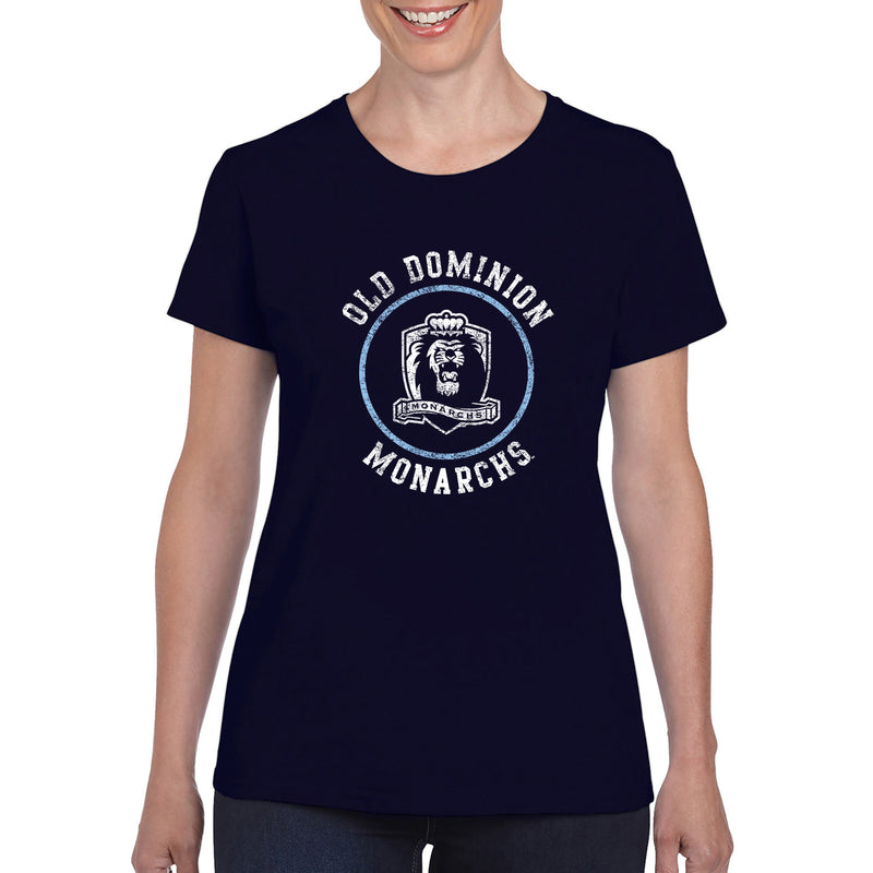 Old Dominion University Monarchs Distressed Circle Logo Basic Cotton Womens Short Sleeve T Shirt - Navy