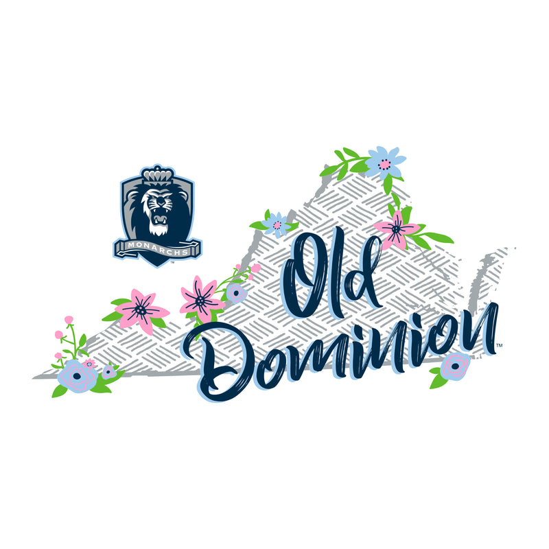 Old Dominion University Monarchs Floral State Comfort Colors Short Sleeve T Shirt - White