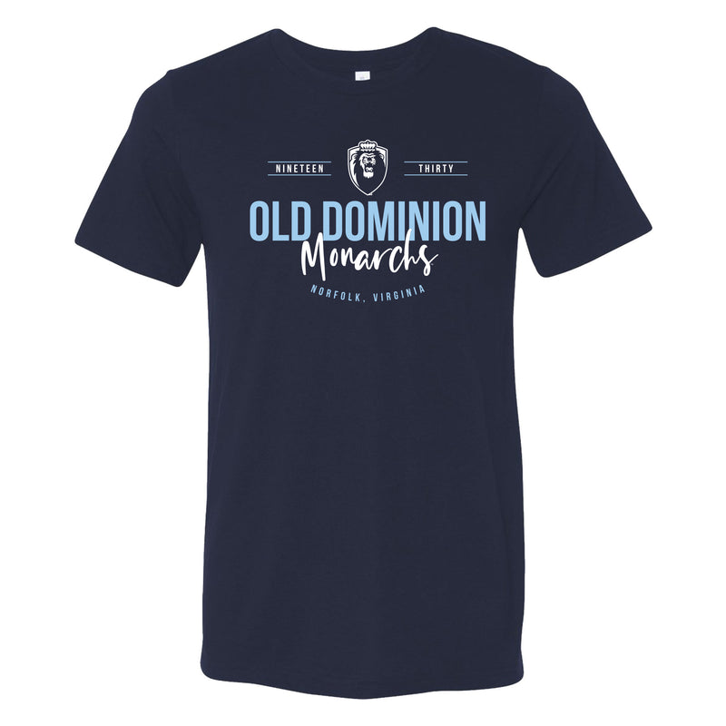 Old Dominion University Monarchs Harbor Script Canvas Short Sleeve Triblend T-Shirt - Solid Navy