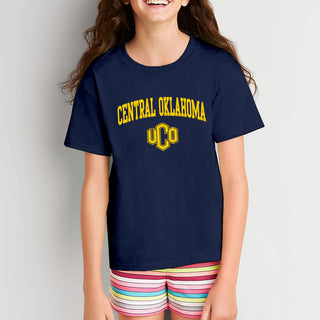 Central Oklahoma University Bronchos Arch Logo Youth T Shirt - Navy