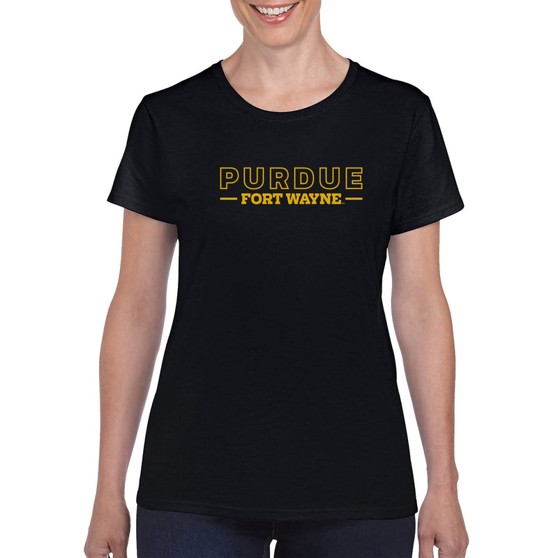 Purdue University Fort Wayne Mastodons Basic Block Womens Short Sleeve T Shirt - Black