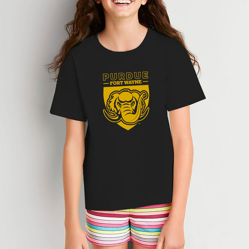 Purdue University Fort Wayne Mastodons Primary Logo Youth Short Sleeve T Shirt - Black
