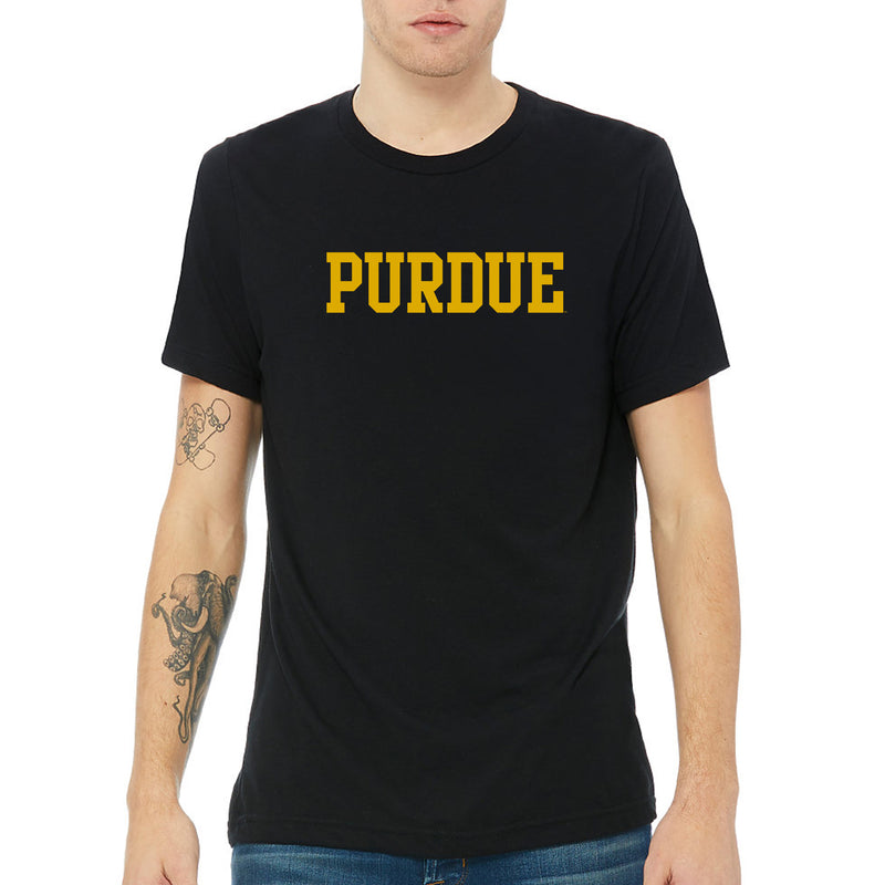 Purdue University Boilermakers Basic Block Canvas Triblend T Shirt - Solid Black Triblend