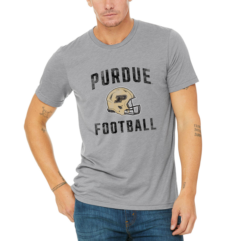 Purdue University Boilermakers Faded Football Helmet Canvas Triblend T Shirt - Athletic Grey Triblend