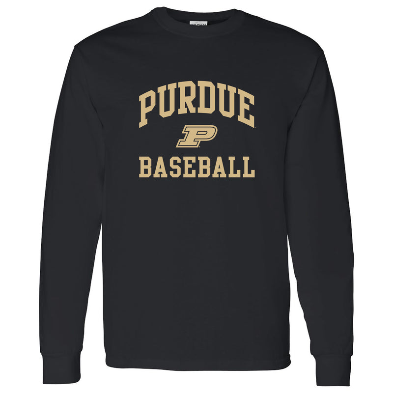 Purdue University Boilermakers Arch Logo Baseball Long Sleeve T Shirt - Black