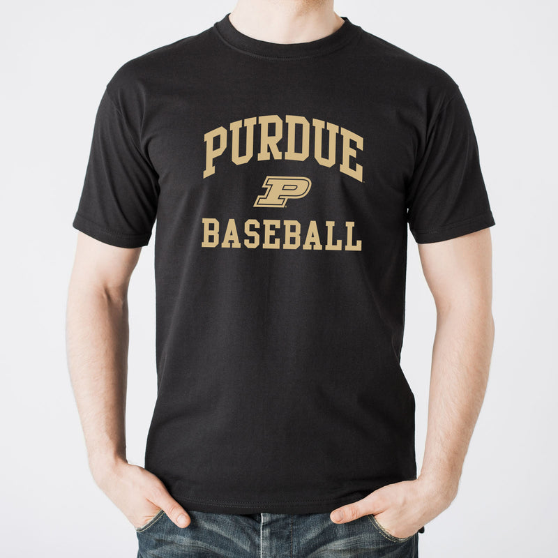 Purdue University Boilermakers Arch Logo Baseball Short Sleeve T Shirt - Black