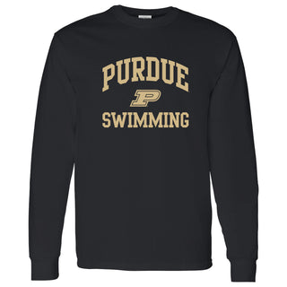 Purdue University Boilermakers Arch Logo Swimming Long Sleeve T Shirt - Black