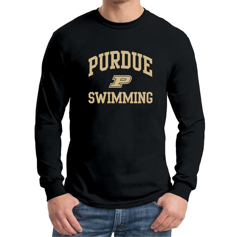 Purdue University Boilermakers Arch Logo Swimming Long Sleeve T Shirt - Black
