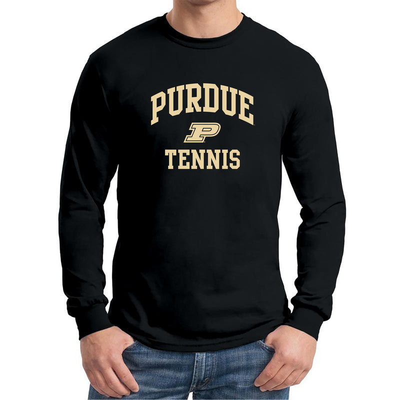 Purdue University Boilermakers Arch Logo Tennis Long Sleeve T Shirt - Black