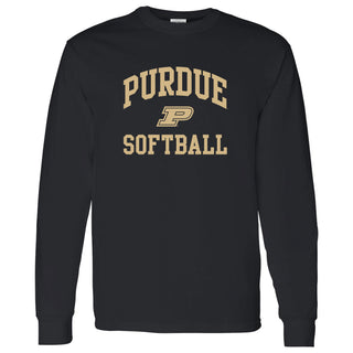 Purdue University Boilermakers Arch Logo Softball Long Sleeve T Shirt - Black