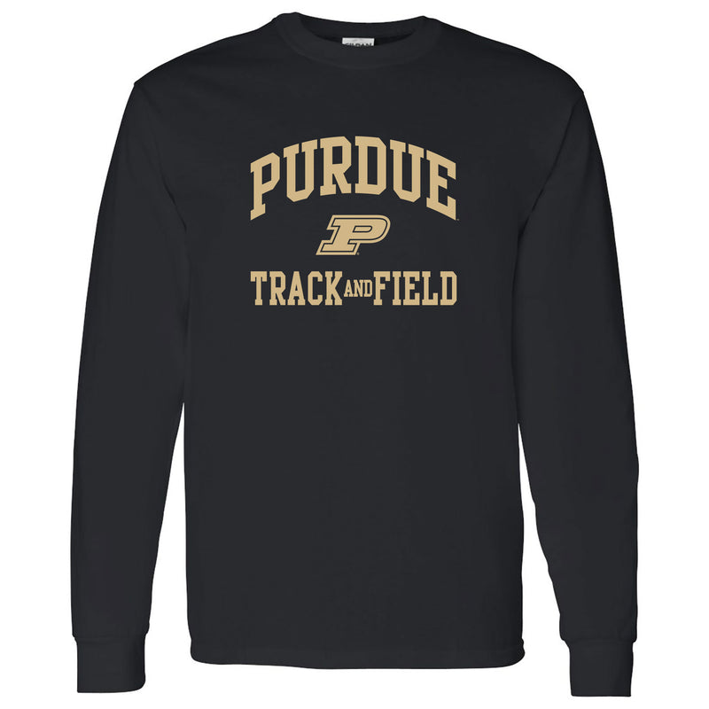 Purdue University Boilermakers Arch Logo Track & Field Long Sleeve T Shirt - Black