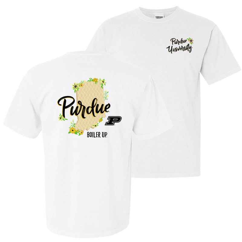 Purdue University Boilermakers Floral State Comfort Colors Short Sleeve T Shirt - White