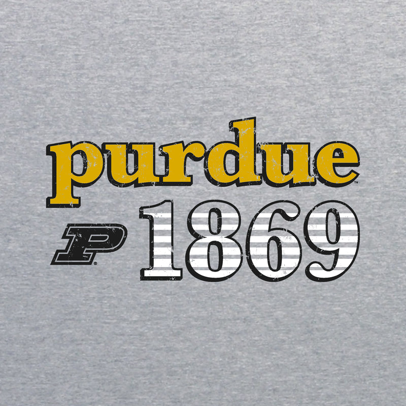 Purdue University Boilermakers Throwback Year Stripe Heavy Blend Hoodie - Sport Grey