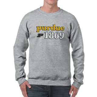 Purdue University Boilermakers Throwback Year Stripe Heavy Blend Crewneck - Sport Grey