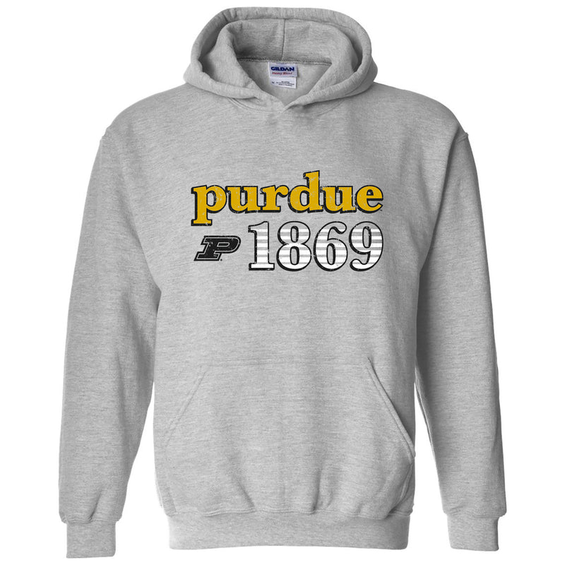Purdue University Boilermakers Throwback Year Stripe Heavy Blend Hoodie - Sport Grey
