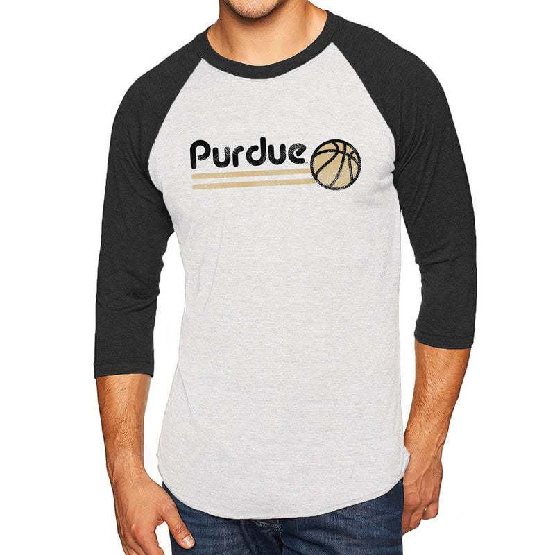 Purdue University Boilermakers Basketball Bubble Next Level Raglan T Shirt - Heather White/Black